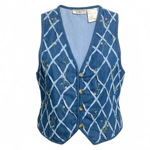 Victoria Jones Petite Vest w  Embellishments & Embroidery, 100% cotton, buttons